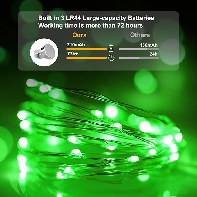 pozzolanas 50 Pack Green Battery Operated String Lights - 7ft Waterproof Fairy - Image 3