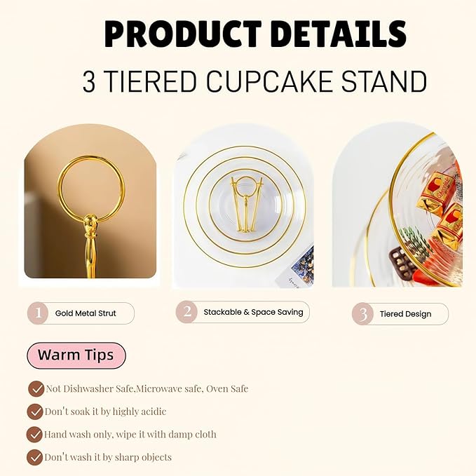 RAUVOLFIA 3 Tier Cupcake Stand, Small Tiered Serving Cake Stand, Transparent - Image 4