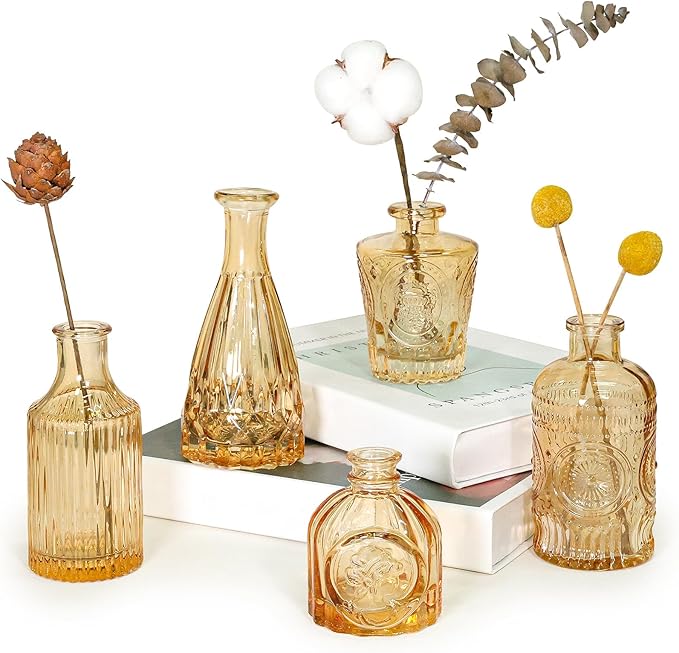 Glass Bud Vase Set of 5, Mini Vintage Vase by SUPMIND