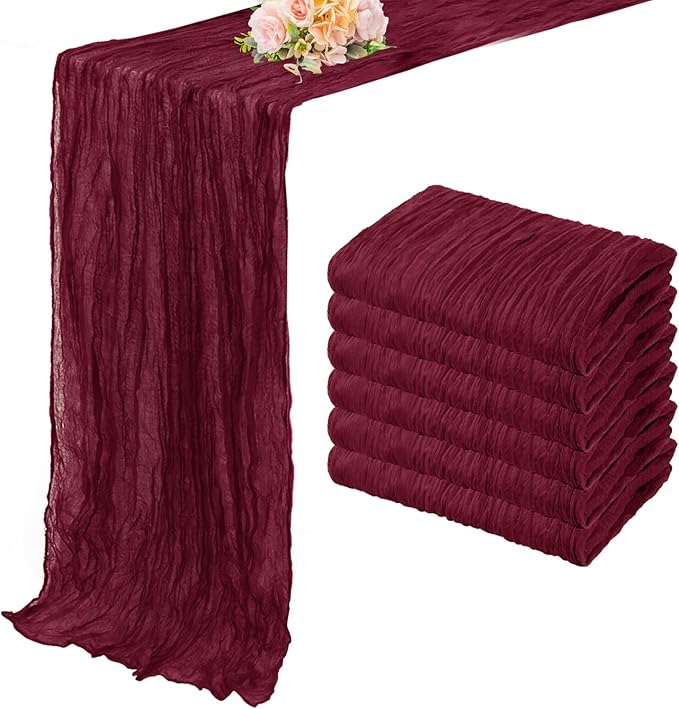Burgundy 6 Pack Cheesecloth Table Runner 10FT Rustic Gauze Cheese Cloth Table by FoliafeelHome