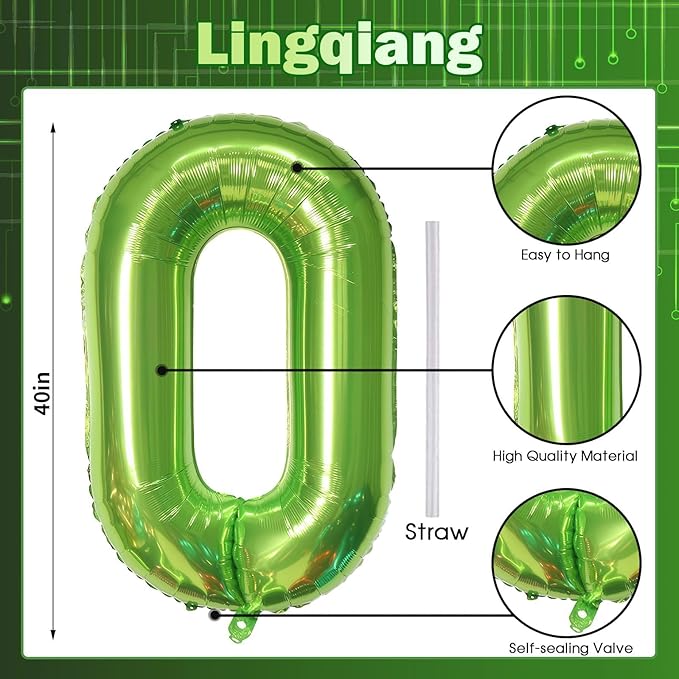 40 Inch Green Large Number Balloons Set 0-9, Self Inflate Foil Number 0 Helium - Image 2