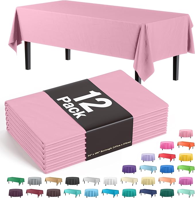 Party Solids Pack Of 12 Premium Plastic Tablecloth 54 Inch x 108 Inch Rectangle by Exquisite