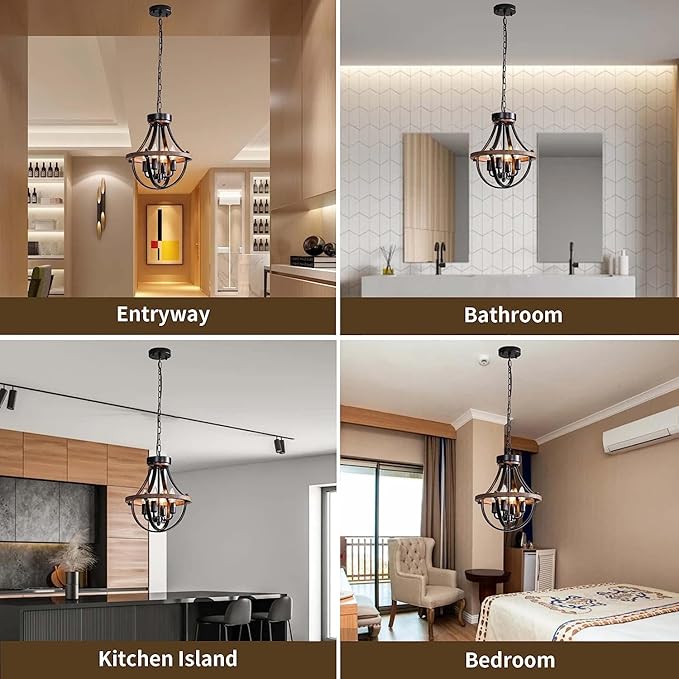 Farmhouse Chandelier, Modern Hanging Pendant Lighting, 4-Light Rustic Ceiling - Image 7