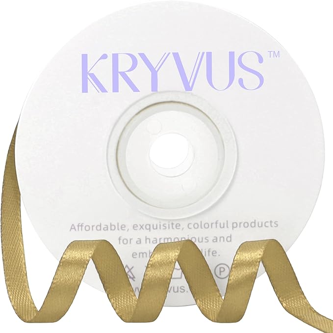 Light Gold Satin Ribbon 1/4 inch X Continuous 25 Yards, Single Face Polyester by Kryvusribbon