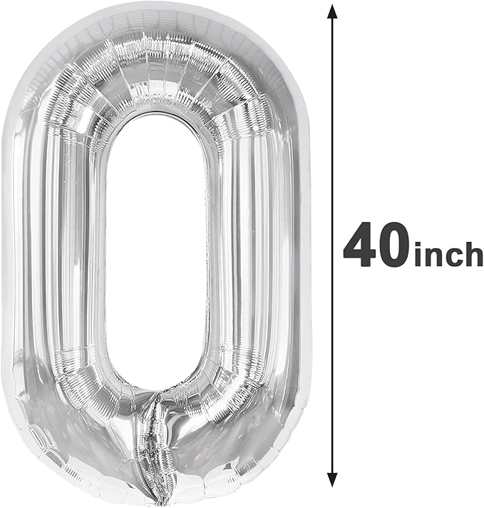 Silver Helium Number Balloon 40 Inch, Giant Foil Silver Number 0 Birthday - Image 2
