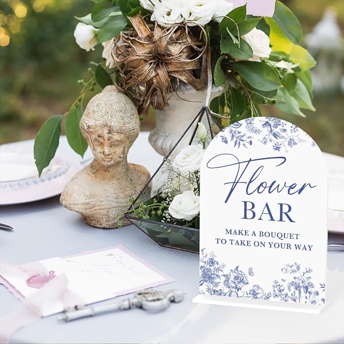 Acrylic Wedding Signs, Dusty Blue Wedding Decor, Flower Bar Desk Decor - Image 3