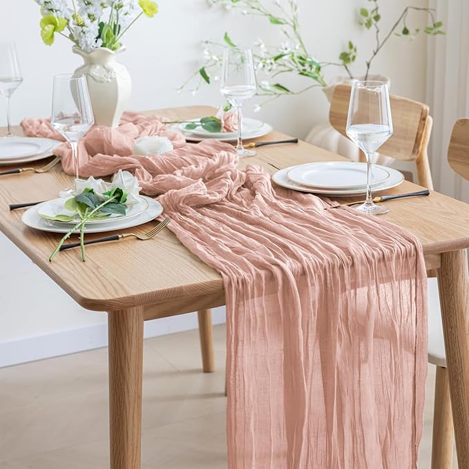 Asee'm 4pcs Cheesecloth Table Runner 120 Inches Dusty Pink Boho Gauze Cheese - Image 6