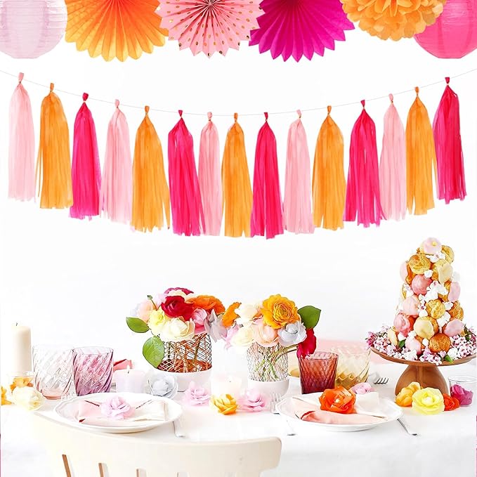 Hot-Pink Orange Fall Party-Decorations Tassel-Garland - Image 6