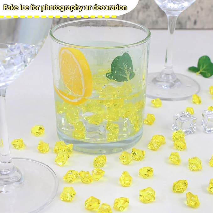 YATOJUZI 500pcs Fake Ice Cubes Yellow Acrylic Crushed Rocks Vase Fillers - Image 3