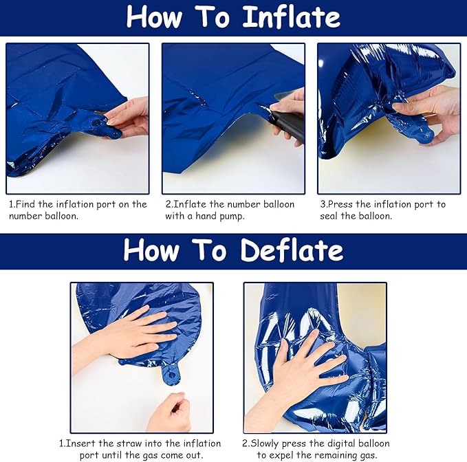 Navy Bluen Balloon Number 8, 40 Inch Large Self Inflating Royal Blue Foil - Image 3