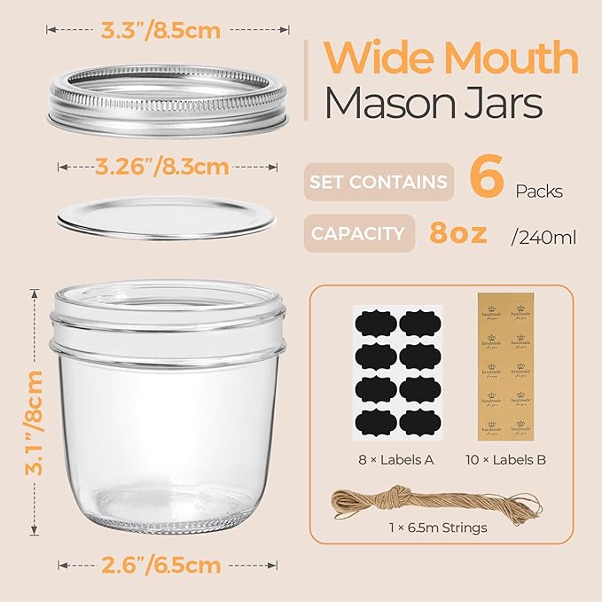 ComSaf Wide Mouth 8 oz Mason Jars - Image 2