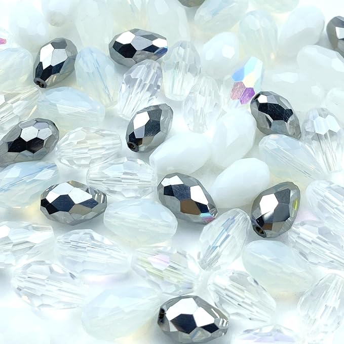 200pcs 4x6mm Teardrop Crystal Glass Beads Vertical Hole Faceted Loose Spacer by LIMAOLLY