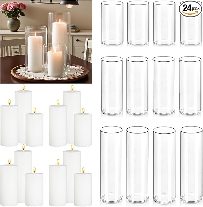 24 Pcs White Pillar Candles by Unknown