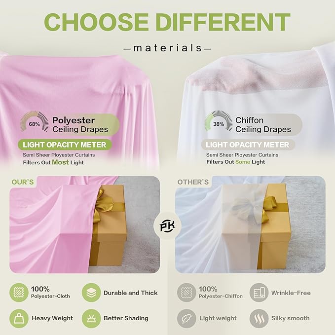 PartyVillage 4 Panels 5ftx30ft Baby Pink Ceiling Drapes - Image 7