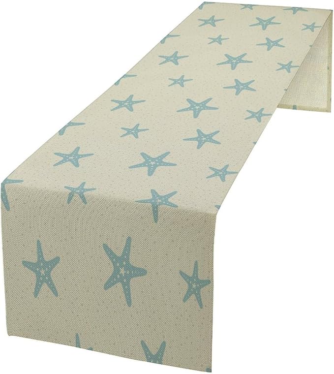 Sea Turtle Table Runner Marine Life Starfish Nautical Blue Green Ocean Theme by ICMOLYYENLO