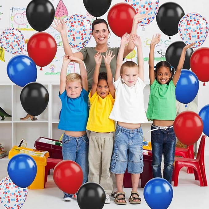 Red Blue Black Balloon Set, 12 Inch Matte Red Black and Royal Blue Latex Balloon - Image 6