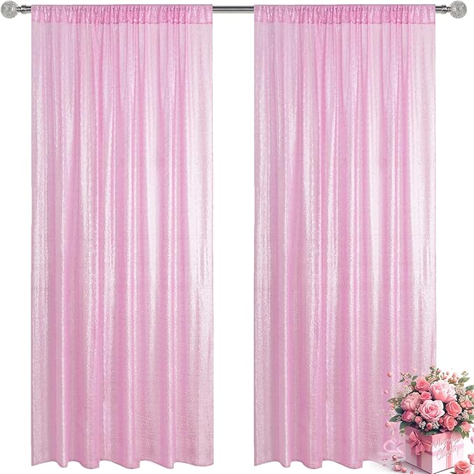Matte Pink Sequin Backdrop Curtain 2 Pieces 2FTx8FT Glitter Photography Backdrop by Unknown