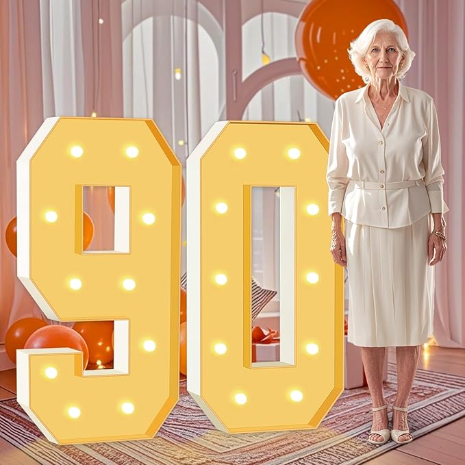 4FT Marquee Numbers 90, Large Light Up Numbers 90th Birthday Decorations by HITINO