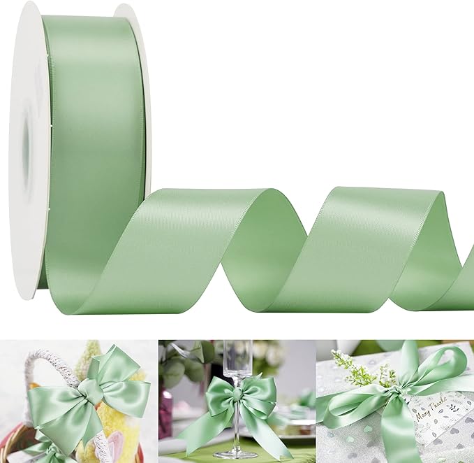 HUIHUANG 1-1/2 inch Double Face Satin Ribbon, Polyester Satin Sage Green Ribbon by HUIHUANG