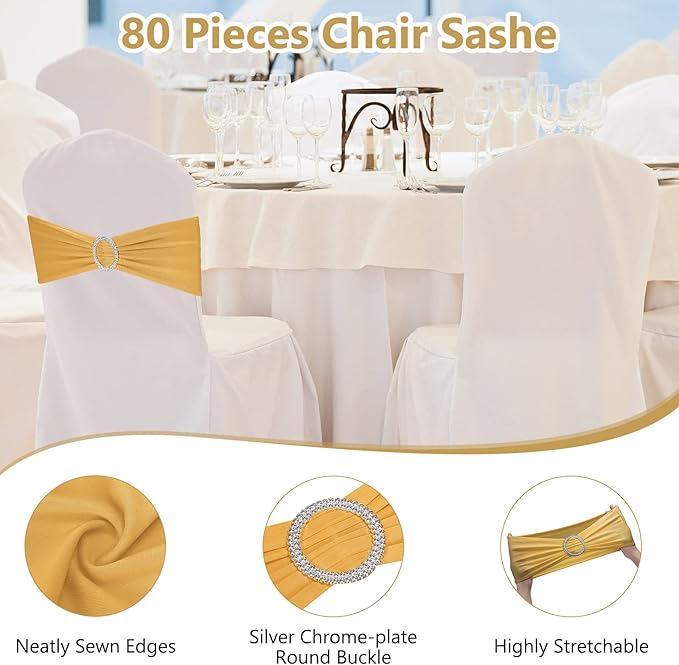 CHENGU 150 Pieces Spandex Stretch Chair Sashes Bows Elastic Chair Cover Bands - Image 5