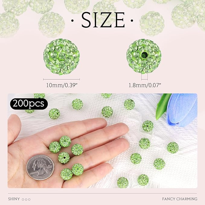 200pcs 10mm Light Green Rhinestone Beads - Image 2