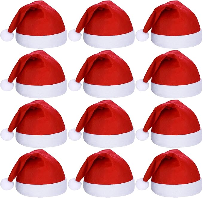 SATINIOR 12 Pieces Santa Hats Christmas Non Woven Fabric Hat by SATINIOR