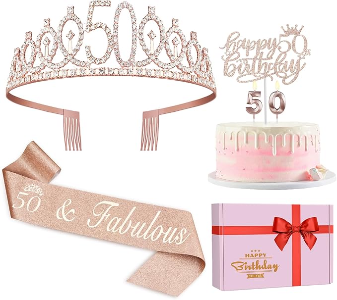 50th Birthday Decorations for Women, Including 50th Birthday Sash and Crown by JueslyBirthdayParty