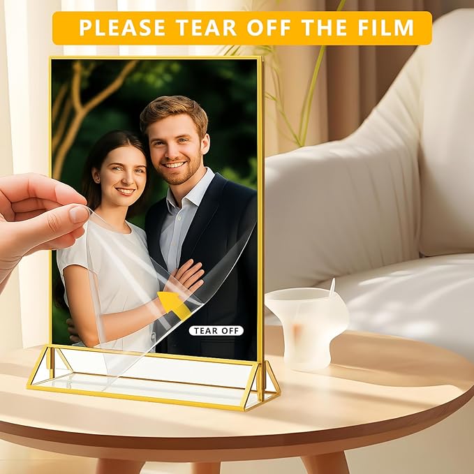Acrylic Sign Holder, 5 x 7 Inch Gold Frames, Double-Sided Display Stand Picture - Image 3