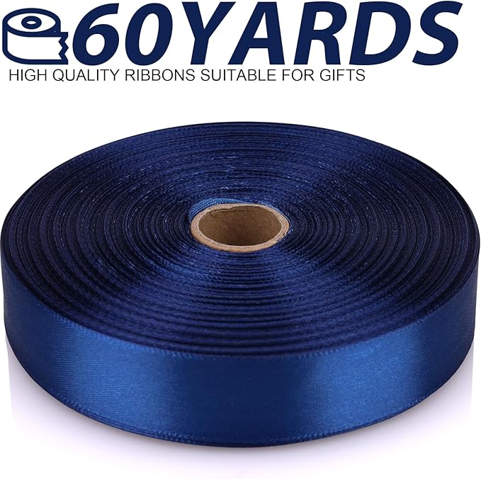 Deep Blue Ribbon 7/8 Inch 60 Yards Satin Craft Ribbon-Single Face Polyester - Image 2