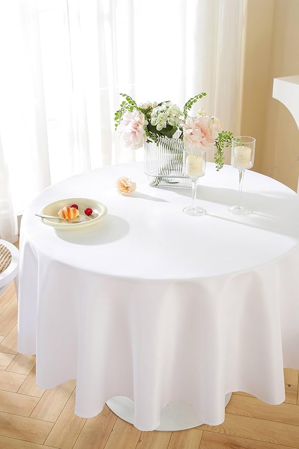 Craft And Party Round Tablecloth, 90 Inch White Tablecloth, Polyester Fabric - Image 5