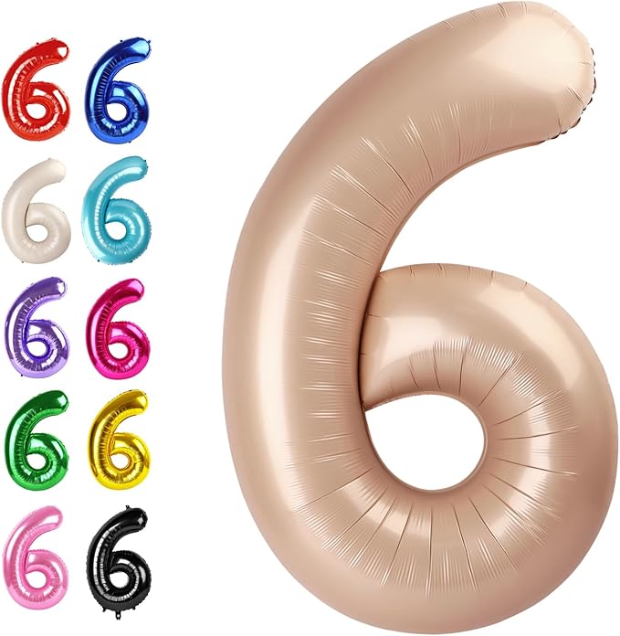 2026 Light Brown 40 Inch Mylar Foil Number 6 Balloon, Birthday Balloons by Upgesy