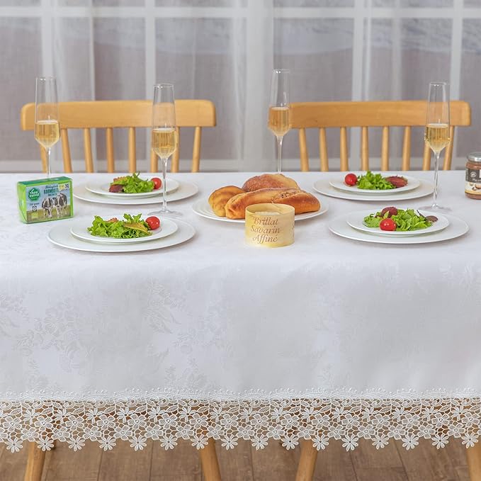 White lace Premium Rectangle Farmhouse Tablecloth Waterproof OilProof - Image 2