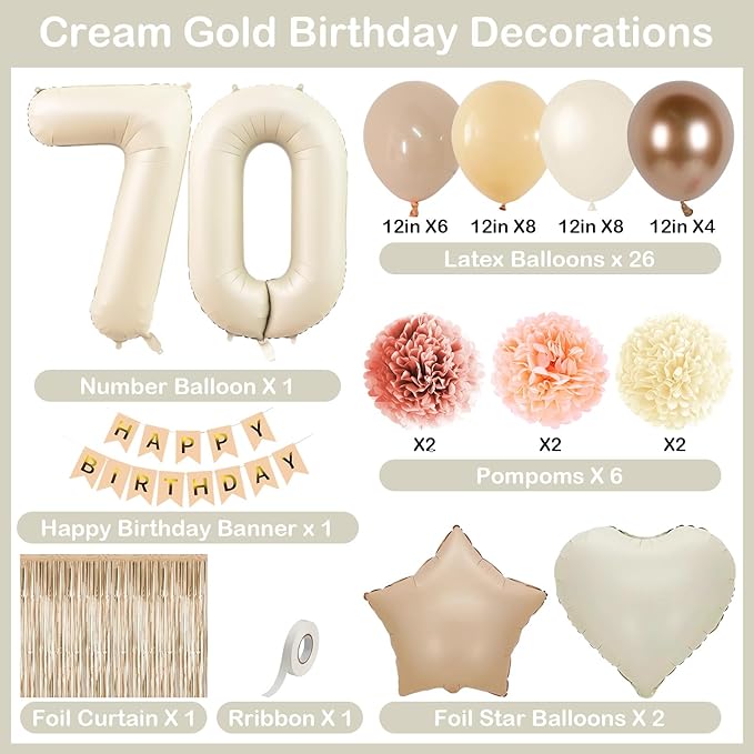 Beige 70th Birthday Decorations - Image 4