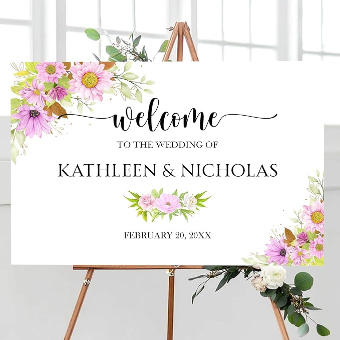 Blush Pink Floral Wedding Welcome Sign Template, Editable Printable Soft Pink - Image 3