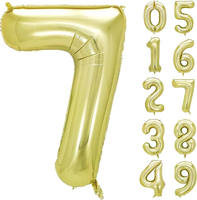 40 Inch Numbers 7 Light Gold Large Balloon Digital 7 by Lnhiya