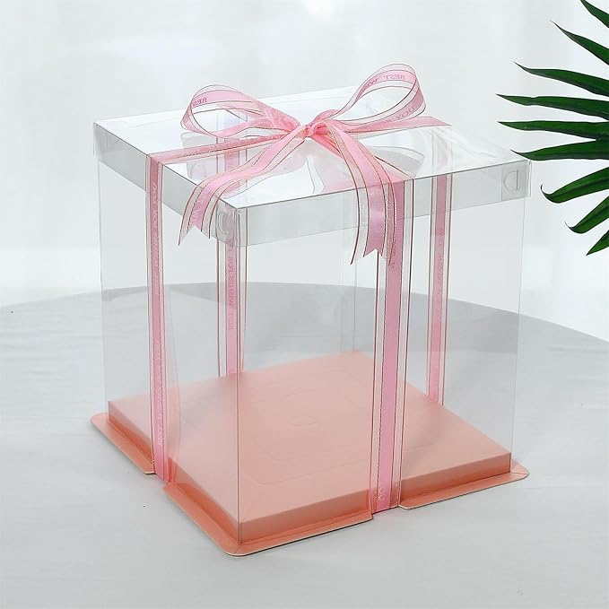 XININSUN clear cake box with ribbon, 8inch 10inch cake boxes, transparent tall - Image 6