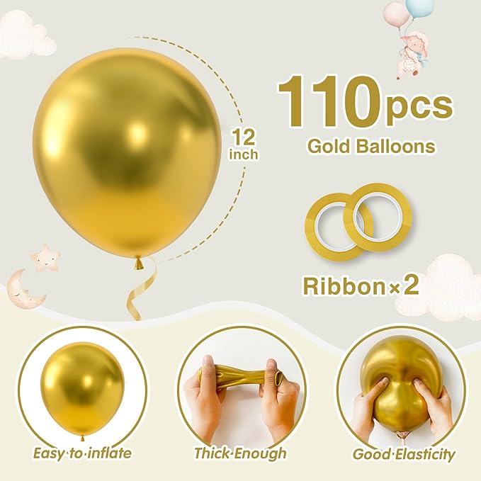 110pcs Gold Balloons 12 Inch Metallic Chrome Gold Balloon Garland Arch Kit - Image 2