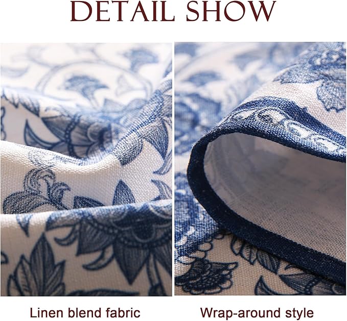 patdrea Designer Vintage Blue Long Rectangle Tablecloth, Linen Anti-Wrinkle - Image 5