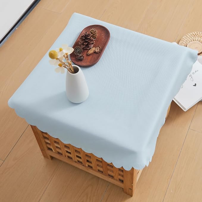 Small Round Light Blue Tablecloth 24 Inch Polyester Fabric Washable Table Cover - Image 3