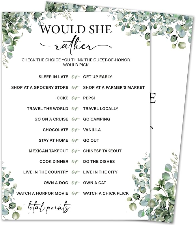 Eucalyptus Bridal Shower Game Cards by HOME