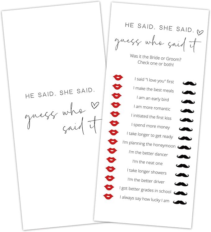 Bridal Shower Games, He Said She Said, Wedding Shower Games by Tsunerrorami