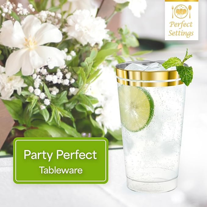 Perfect Settings Gold Rimmed Disposable Plastic Cups, Disposable Wedding Cups - Image 8