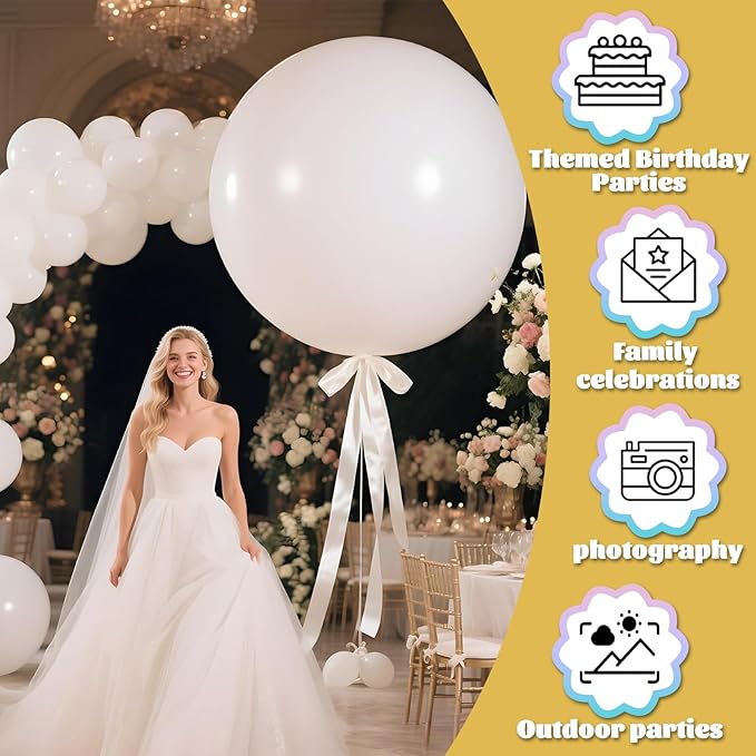 KAWKALSH White Balloons 9pcs 36 Inch Extra Large Big Jumbo Giant Matte White - Image 3