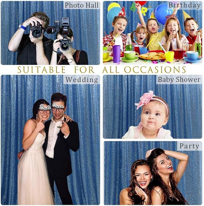 Baby Blue Sequin Backdrop Curtain 7ft x 7ft Glitter Photo Background - Image 4