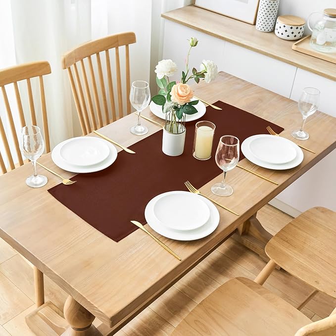 2 Pack Chocolate Small Short Table Runner 12 x 24 Inch Solid Color Runners - Image 2