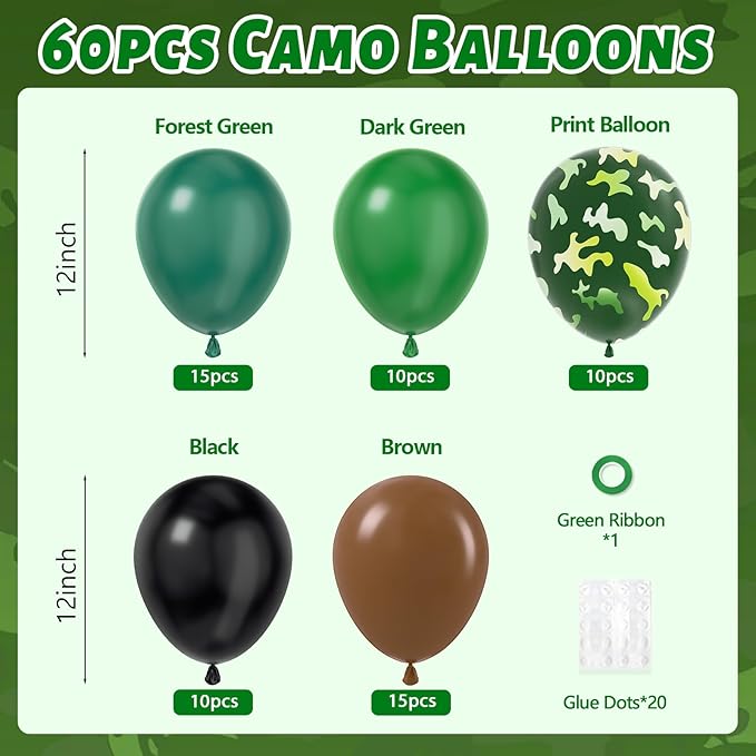 60pcs 12inch Camo Balloons - Image 2