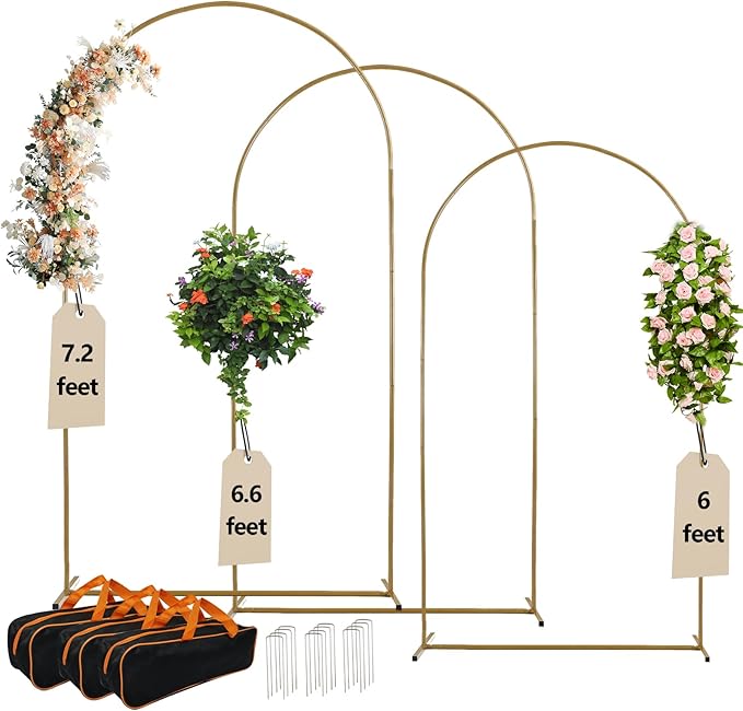 3-Pack Metal Arch Backdrop Stand Set Heavy Duty Rust-Proof Wedding Decoration by Eco+Moda