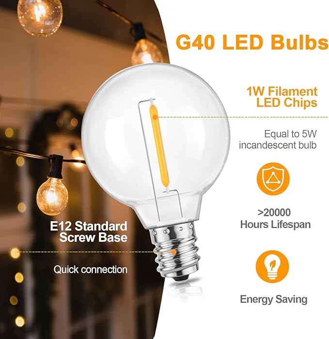 Outdoor String Lights 100FT, G40 LED Patio Lights - Image 5
