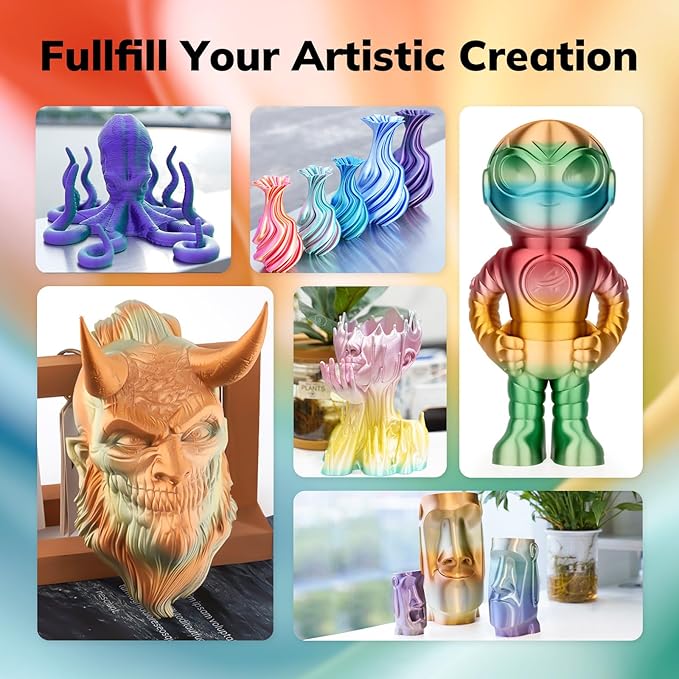 AMOLEN Silk PLA 3D Printer Filament, Shiny Multicolor Fusion Rainbow PLA - Image 5