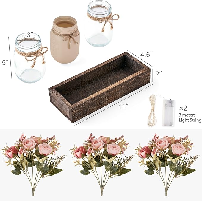 Mkono Mason Jar Lights Centerpiece Table Decorations - Image 4